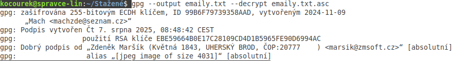 dešífrování a ověření OpenPGP souboru